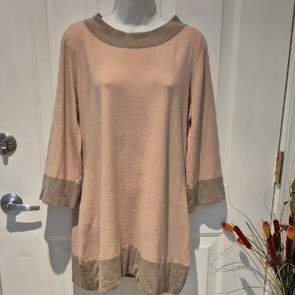 Apostrophe Taupe and Blush Pink Knitwear Long sweater/mini Dress. Size XL